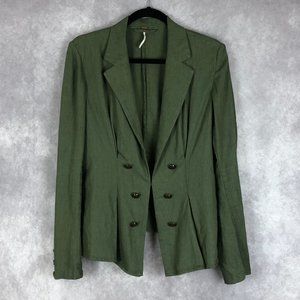 Free People Olive Green Double Breasted Linen Blend Jacket Womens Small Military